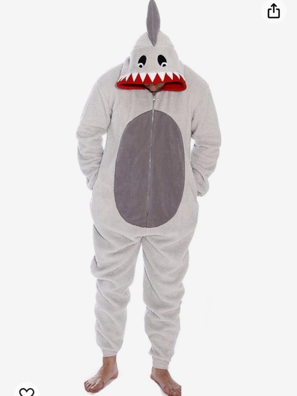 Men Gray Shark One-Piece Hoodie Jumpsuit Onezie